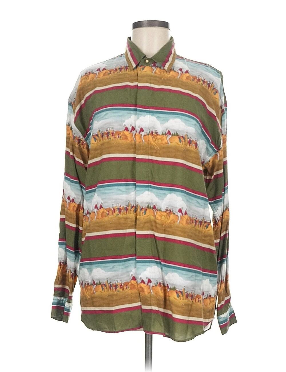 VTG Liz Wear Polo Horse Racing Button Up Shirt equestrian Hunting Western M